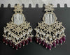 Elegant Kundan Chandelier Earrings with White & Wine Beads-by Tessara