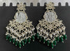 Kundan Earrings with Elegant Green Bead Drops -by Tessara