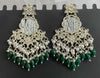 Kundan Earrings with Elegant Green Bead Drops -by Tessara