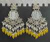 Handcrafted Kundan & Pearl Earrings with Mustard Yellow Beads-by Tessara