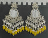 Handcrafted Kundan & Pearl Earrings with Mustard Yellow Beads-by Tessara