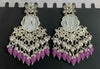 Sparkling Silver Kundan Earrings with Soft Pink Beads-by Tessara