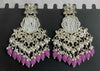 Sparkling Silver Kundan Earrings with Soft Pink Beads-by Tessara