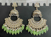 Kundan Earrings with Pastel Green & White Pearl Detailing -by Tessara