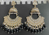 Handcrafted Traditional Chandbali Earrings with Black & Pearl Accents-by Tessara