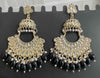 Handcrafted Traditional Chandbali Earrings with Black & Pearl Accents-by Tessara