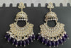Gold-Plated Kundan Chandbali Earrings with Pearl & Purple Beads -by Tessara