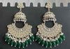 Polki Chandbali Earrings with Emerald Green Drops -by Tessara