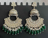 Polki Chandbali Earrings with Emerald Green Drops -by Tessara