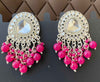 Royal Pink Mirror Polki Earrings with Beaded Drops -by Tessara