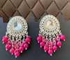 Royal Pink Mirror Polki Earrings with Beaded Drops -by Tessara