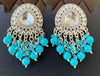 Kundan Mirror Chandbali Earrings with Sky Blue Beads -by Tessara