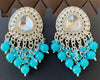 Kundan Mirror Chandbali Earrings with Sky Blue Beads -by Tessara