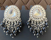 Traditional Polki Earrings with Black Beaded Danglers -by Tessara