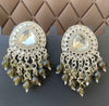 Mirror-Work Chandbali Earrings with Dark Stone Dangles-by Tessara