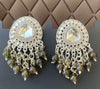 Mirror-Work Chandbali Earrings with Dark Stone Dangles-by Tessara