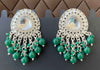 Chandbali Earrings with Sparkling Stones & Green Beads -by Tessara
