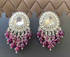 Mirror-Work Kundan Earrings with Deep Purple Beaded Drops-by Tessara