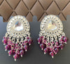 Mirror-Work Kundan Earrings with Deep Purple Beaded Drops-by Tessara