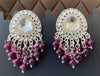 Mirror-Work Kundan Earrings with Deep Purple Beaded Drops-by Tessara