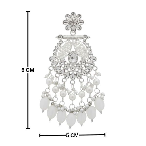 Tessara Silver-Plated Kundan & Pearl Drop Earrings in White