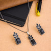 Square Drop Oxidized Silver Plated Chain Pendant with Earrings Jewelry Set