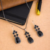 Oval Drop Oxidized Silver Plated Chain Pendant with Earrings Jewelry Set