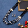 Traditional Boho Silver Oxidised Beaded Kundan Pendant Long Necklace Jewellery Set