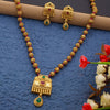 Contemporary Copper South Indian Floral Long Haram Necklace Set