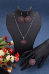 Trendy Traditional Oxidized Chain Pendant Earrings With Finger Ring Combo Necklce Pendant Set