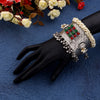 Oxidised Cuff Bracelet Bangle with Red & Green Stone