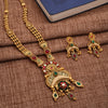 Traditional Awesome Designer Brass Gold Long Antique Necklace with Earring Set