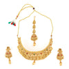 Traditional Multi Stone Golden Pearl Wedding Jewellery Necklace with Earring & Maangtika Set