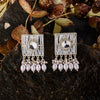 Traditional Gold Plated Square Shape Design Kundan and Pearl Drops Embellished Stud Earrings with Push Back Closure