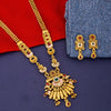 Traditional Gold Plated Leaf Design Long Haram Wedding Jewellery Necklace Set