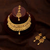 Traditional Multi Stone Golden Pearl Wedding Jewellery Necklace with Earring & Maangtika Set