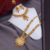 Gold Plated Bridal Wear Long Necklace Set Choker with Earrings and Maangtika