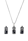 Square Drop Oxidized Silver Plated Chain Pendant with Earrings Jewelry Set