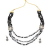 Traditional Boho Silver Oxidised Beaded Kundan Pendant Long Necklace Jewellery Set