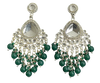 Silver-Plated Kundan Chandelier Earrings with Green Beaded Drops -by Tessara
