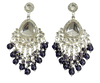 Silver-Plated Kundan Chandelier Earrings with Dark Purple Beaded Drops -by Tessara