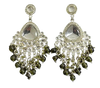 Silver-Plated Kundan Chandelier Earrings with Black Beaded Drops -by Tessara