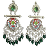 Traditional Jhumka Earrings with Green & Pearl Beads -by Tessara