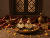 Handcrafted Traditional Chandbali Earrings with Black & Pearl Accents-by Tessara