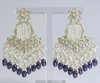 Royal Kundan Chandelier Earrings with White & Purple Beads -by Tessara