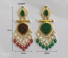 Traditional Gold & Emerald Green Chandbali Earrings with Pearls -by Tessara