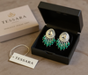 Chandbali Earrings with Sparkling Stones & Green Beads -by Tessara