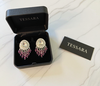 Mirror-Work Kundan Earrings with Deep Purple Beaded Drops-by Tessara