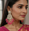 Traditional Kundan Chandbali Earrings with Pink Beads -by Tessara
