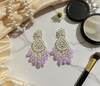 Elegant Kundan Chandelier Earrings with Beaded Danglers – Purple -by Tessara